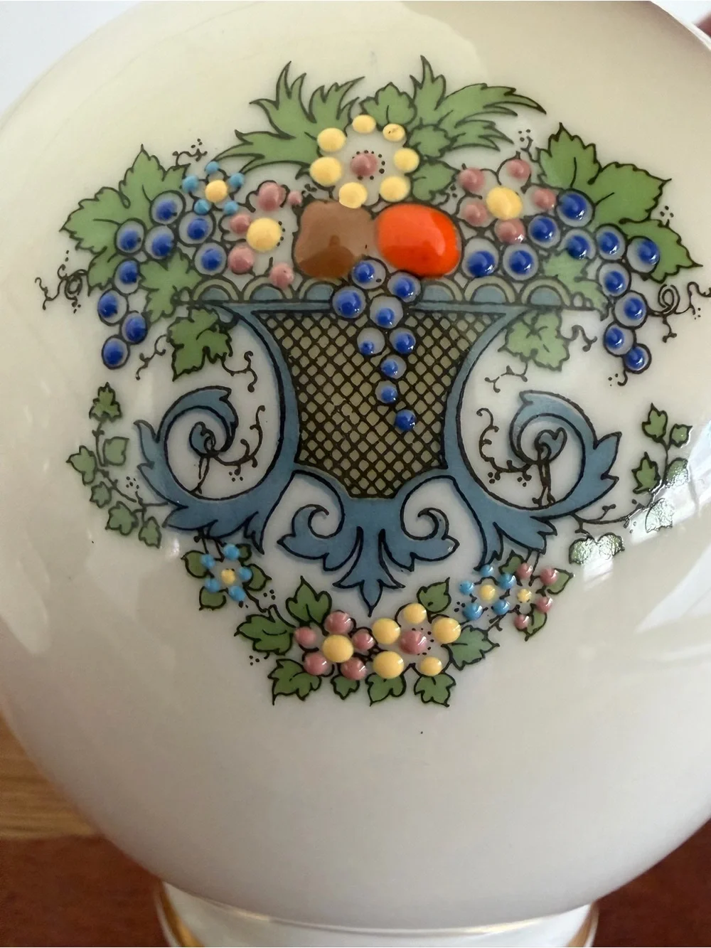 Vintage Lenox Bone China Autumn Bud Vase Ivory Painted Fruit Basket Design
